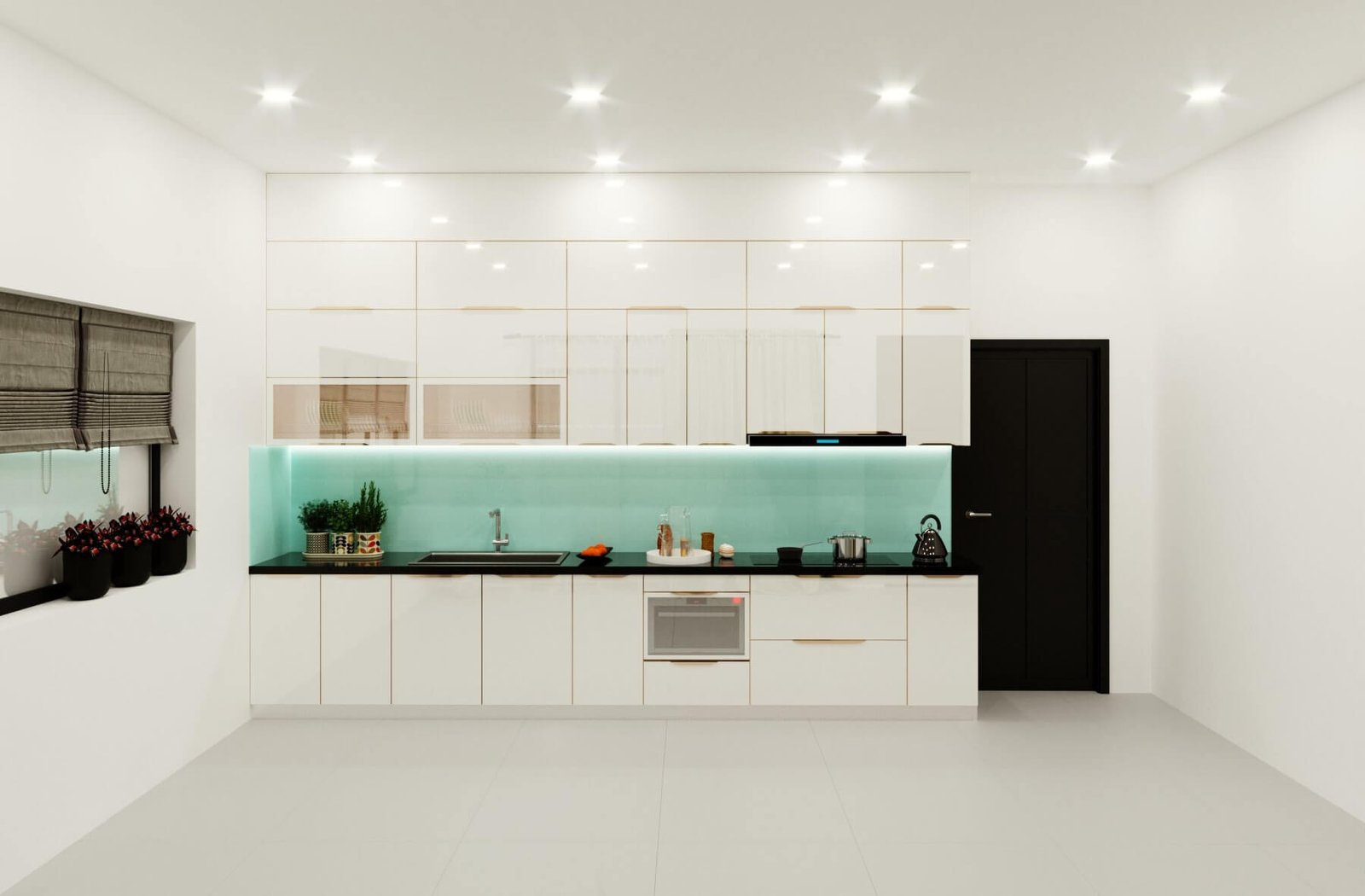 tủ bếp inox cánh kính