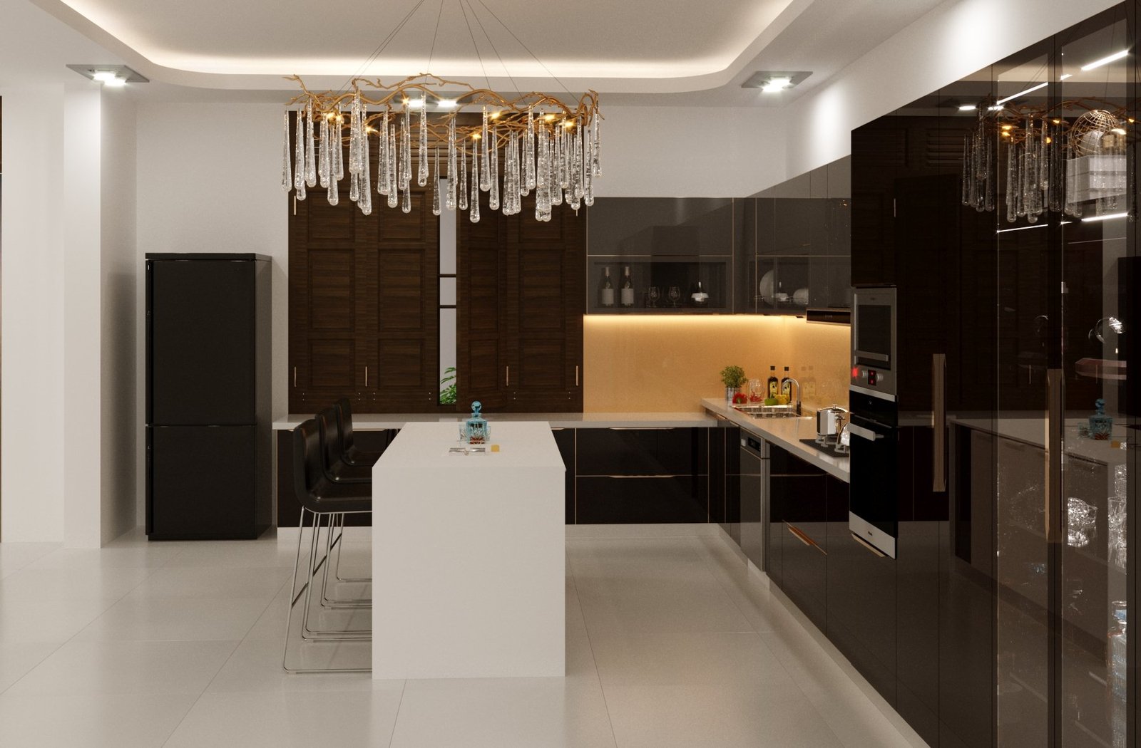 ưu nhược điểm tủ bếp inox cánh kính