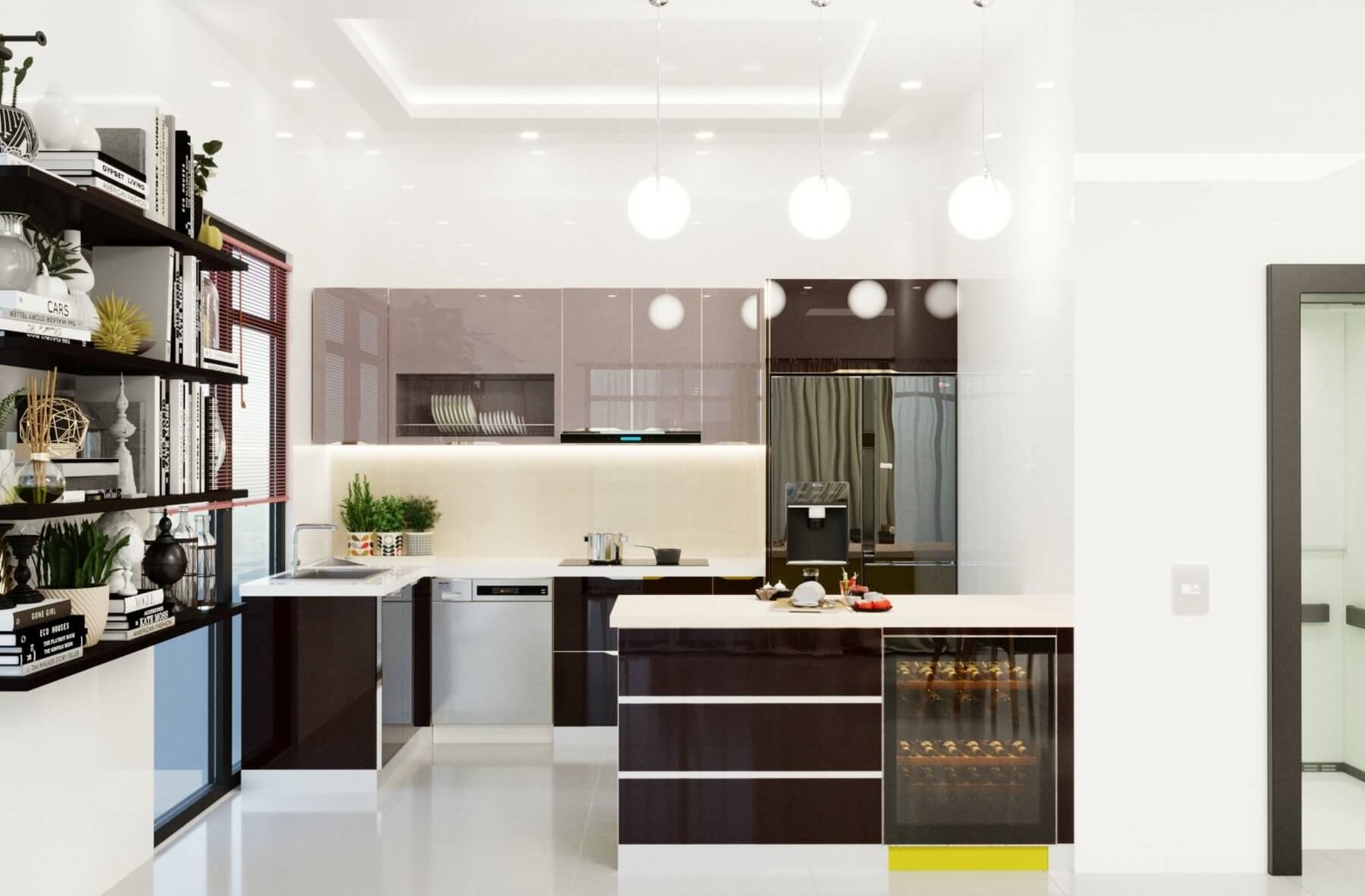 tủ bếp inox cánh kính