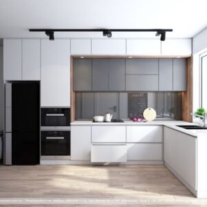 Mẫu tủ bếp inox cánh kính 54