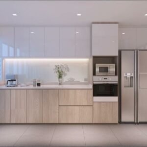 Mẫu tủ bếp inox cánh kính 55