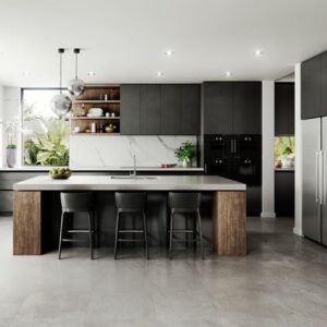 Mẫu tủ bếp inox cánh kính 60