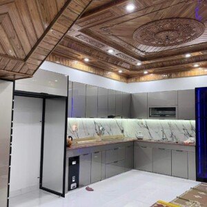 Mẫu tủ bếp inox cánh kính 03