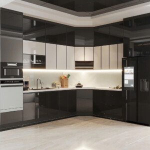 Mẫu tủ bếp inox cánh kính 32