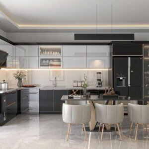 Mẫu tủ bếp inox cánh kính 12