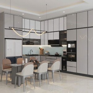 Mẫu tủ bếp inox cánh kính 13