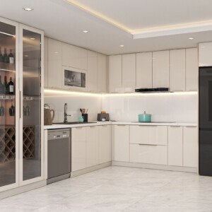 Mẫu tủ bếp inox cánh kính 06