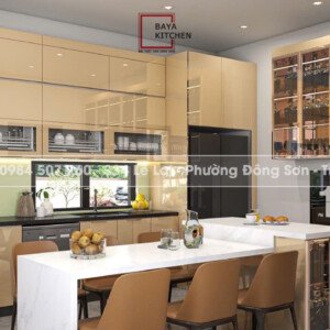 Mẫu tủ bếp inox cánh kính - bàn đảo NĂM 2026