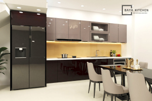 Tủ bếp cánh kính inox 304