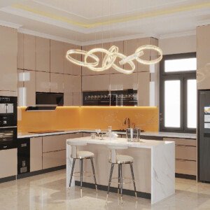 Mẫu tủ bếp inox cánh kính 02